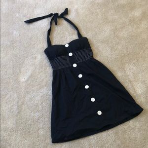 Cute navy blue halter dress with white buttons